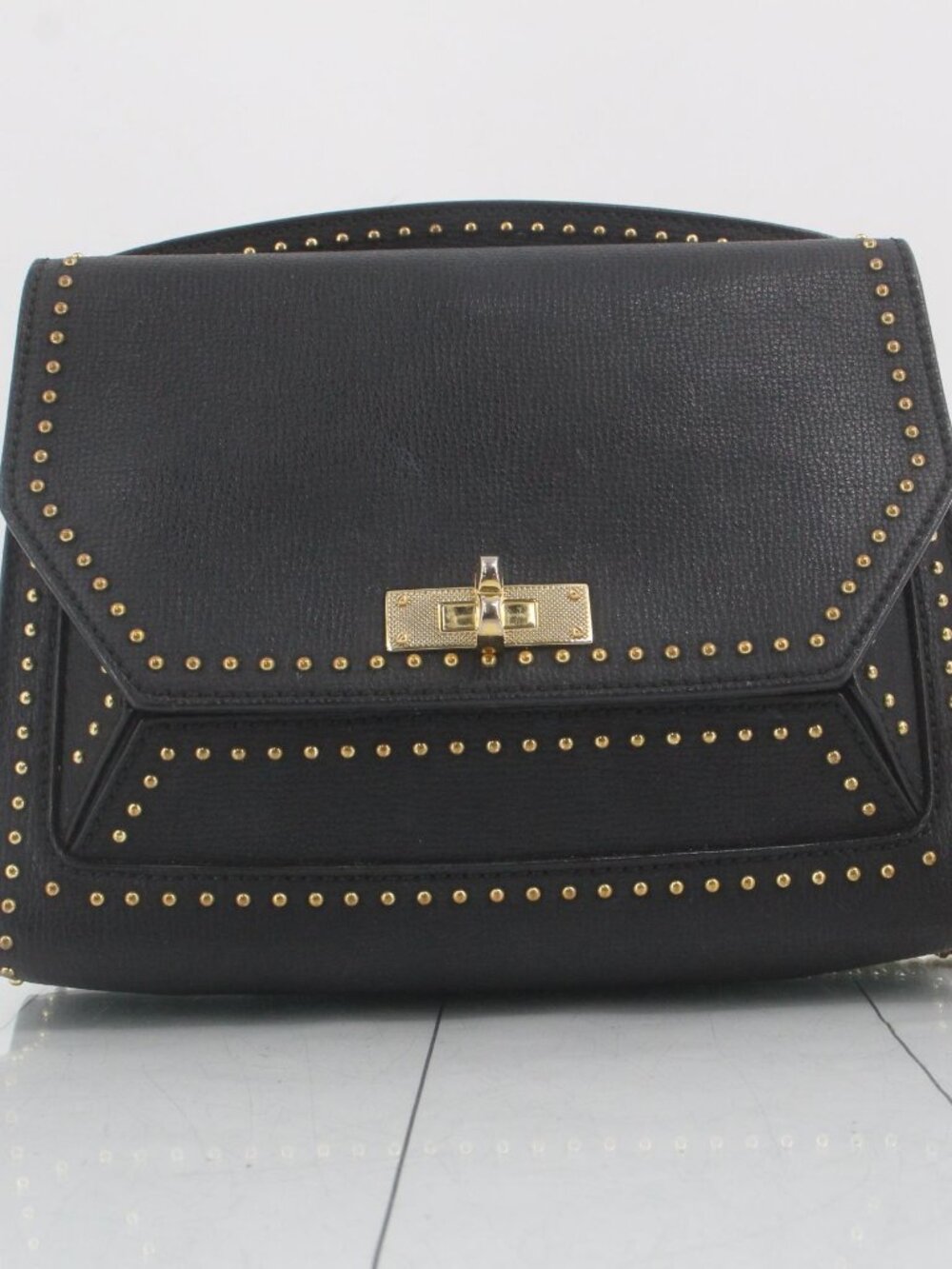 Bally Black Leather Studded Top-Handle Bag with Gold Hardware